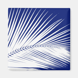 Palm leaf - navy blue and white magnet