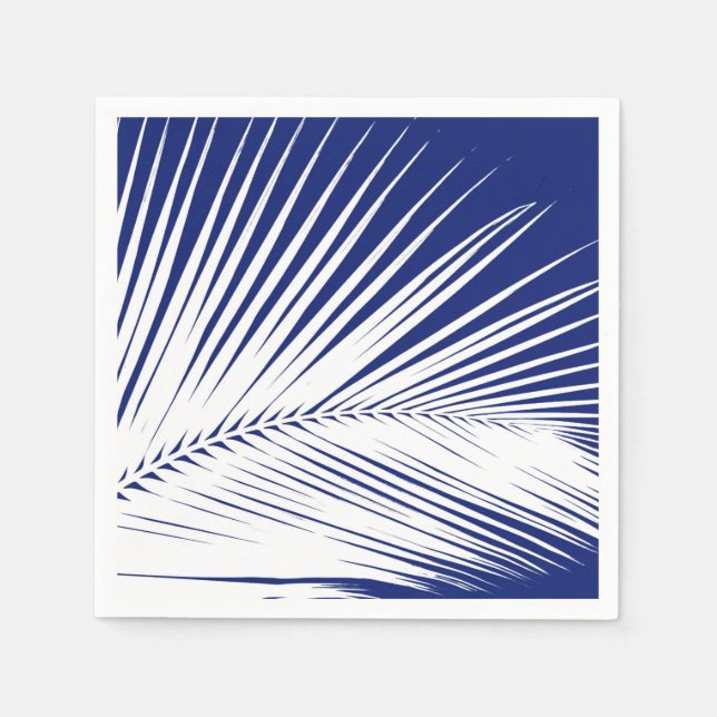 Palm leaf - navy blue and white napkin (Front)
