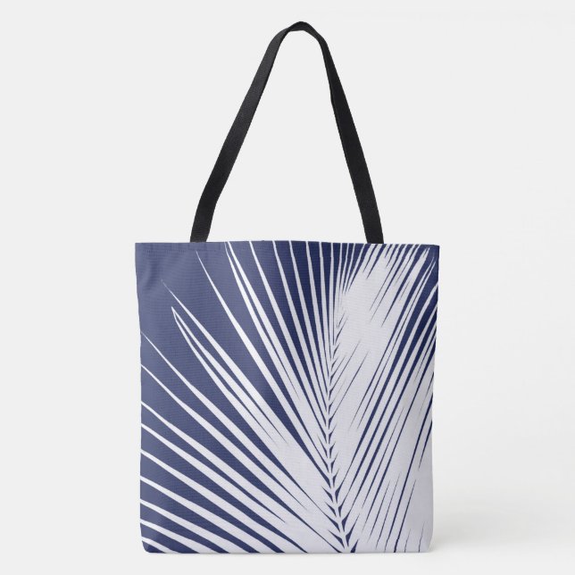 Palm leaf - navy blue and white tote bag (Front)