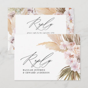 Palm leaf pampas grass natural pink wedding RSVP c Enclosure Card