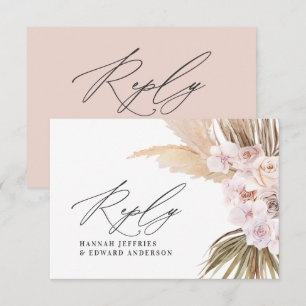 Palm leaf pampas grass natural pink wedding RSVP   Enclosure Card