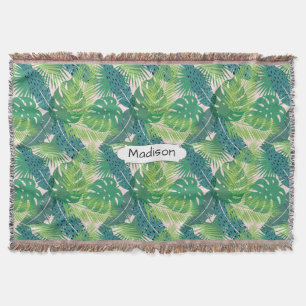Palm Leaf Pattern custom name throw blanket
