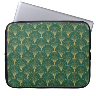Palm leaf pattern on green background - art deco s laptop sleeve