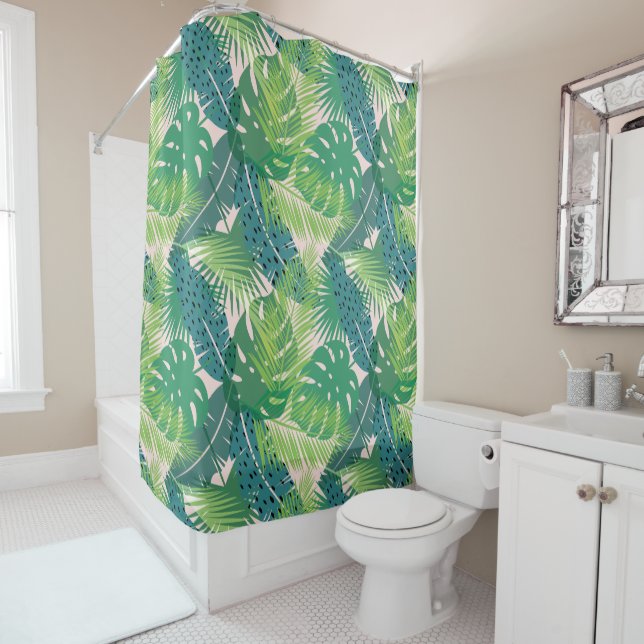 Palm Leaf Pattern shower curtain (In Situ)
