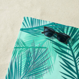 Palm Leaf Print, Cobalt, Turquoise and Aqua Beach Towel