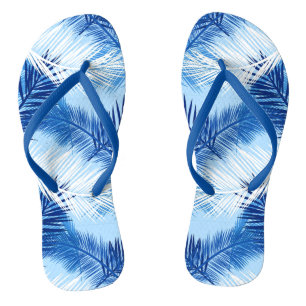 Palm Leaf Print, Cobalt, White and Sky Blue Jandals