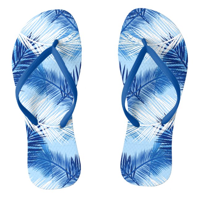 Palm Leaf Print, Cobalt, White and Sky Blue Jandals (Footbed)