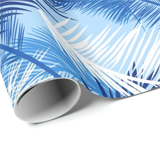 Palm Leaf Print, Cobalt, White and Sky Blue Wrapping Paper (Roll Corner)