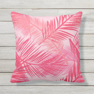 Palm Leaf Print, Coral, Peach and Pastel Pink Cushion