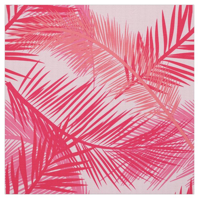 Palm Leaf Print, Coral, Peach and Pastel Pink Fabric (Swatch)