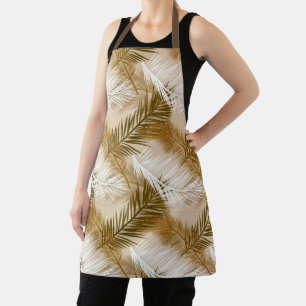 Palm Leaf Print, Dark Brown, Tan and Beige  Apron