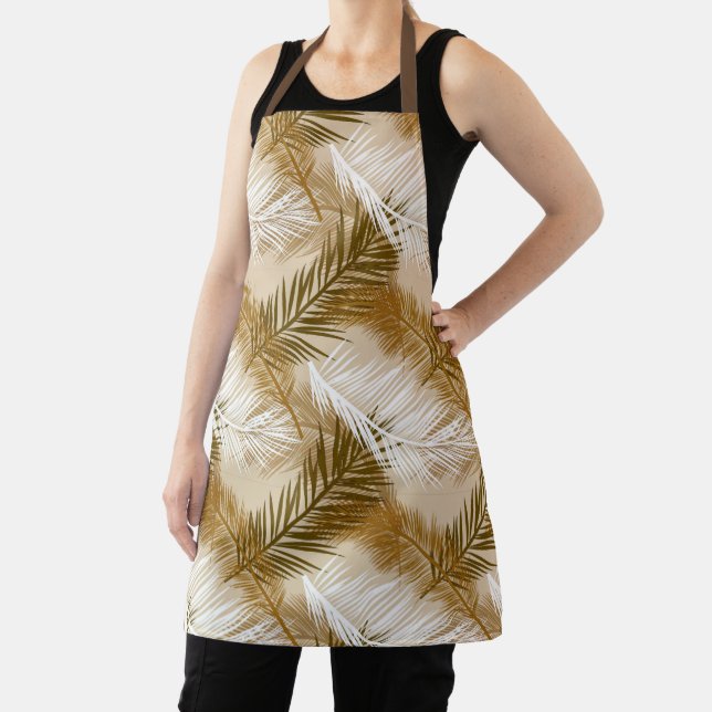 Palm Leaf Print, Dark Brown, Tan and Beige  Apron (Insitu)