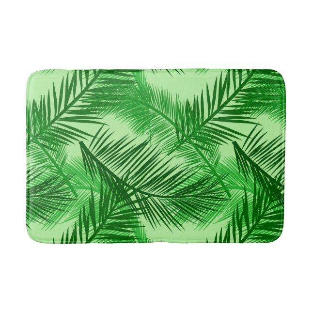 Palm Leaf Print, Emerald and Light Lime Green Bath Mat (Front)