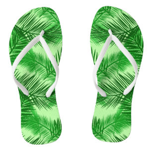 Palm Leaf Print, Emerald and Light Lime Green  Jandals