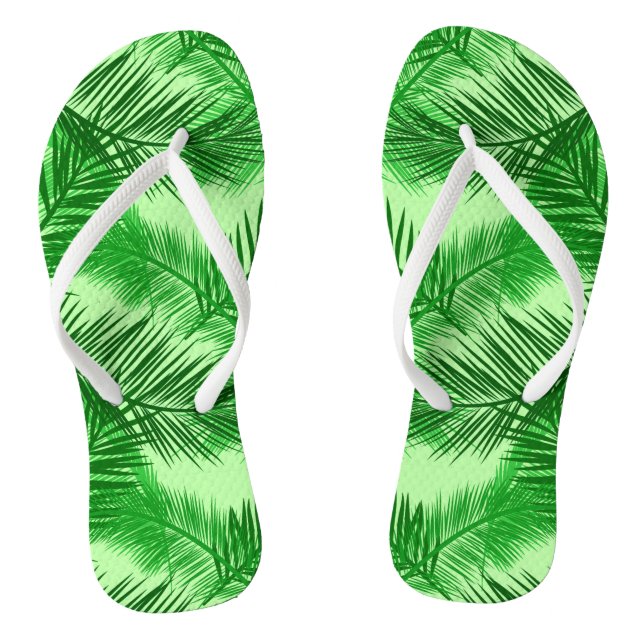 Palm Leaf Print, Emerald and Light Lime Green  Jandals (Footbed)