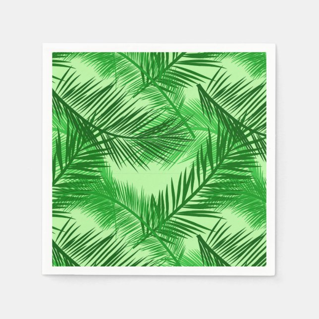 Palm Leaf Print, Emerald and Light Lime Green  Napkin (Front)