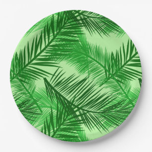 Palm Leaf Print, Emerald and Light Lime Green  Paper Plate