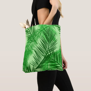 Palm Leaf Print, Emerald and Light Lime Green Tote Bag