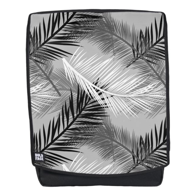 Palm Leaf Print, Grey / Grey, Black and White Backpack (Front)