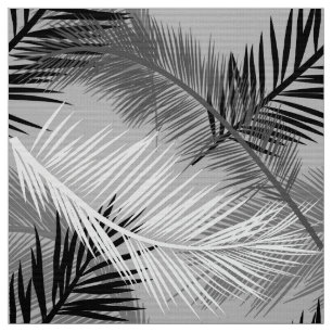 Palm Leaf Print, Grey / Grey, Black and White Fabric