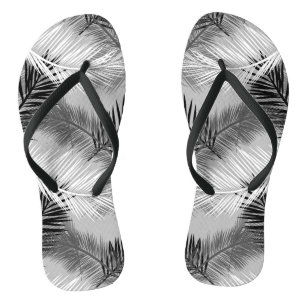 Palm Leaf Print, Grey / Grey, Black and White Jandals