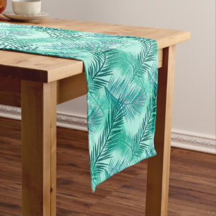 Palm Leaf Print, Turquoise, Teal and Aqua  Short Table Runner