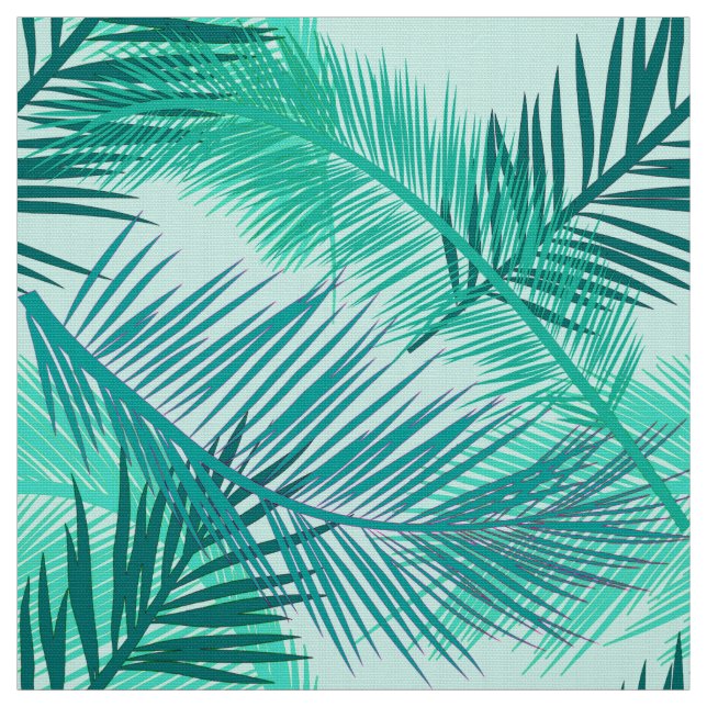 Palm Leaf Print, Turquoise, Teal and Light Aqua Fabric (Swatch)