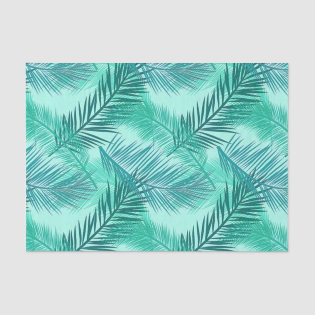 Palm Leaf Print, Turquoise, Teal and Light Aqua Tissue Paper (Front)