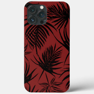 Palm Leaf - Red & Black Floral Design iPhone 13 Pro Max Case