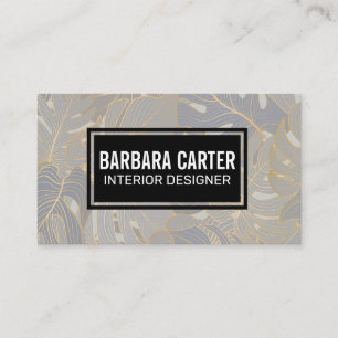 Palm Leaf Seamless Pattern Gold Leaf Lines Business Card