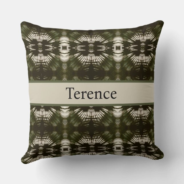 Palm Leaf Shadow Army Green Personalised Cushion (Back)