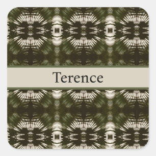 Palm Leaf Shadow Army Green Personalised Square Sticker