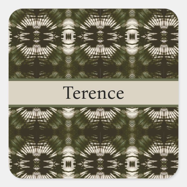 Palm Leaf Shadow Army Green Personalised Square Sticker (Front)