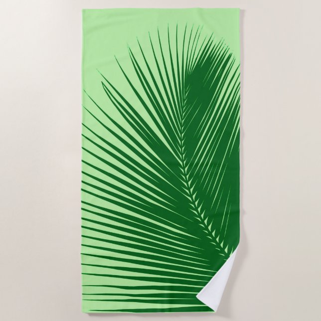 Palm Leaf Silhouette, Emerald and Lime Green Beach Towel (Front)