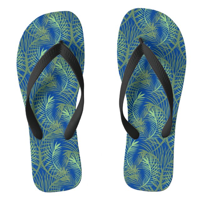 Palm Leaf Tree Green Blue Beach Jandals (Footbed)