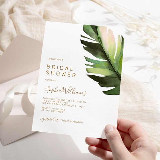 Palm Leaf Tropical Floral Modern Bridal Shower Invitation (Creator Uploaded)