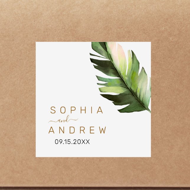 Palm Leaf Tropical Floral Wedding  Square Sticker (Creator Uploaded)