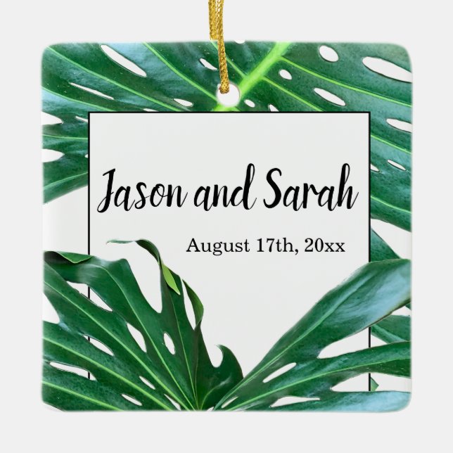 Palm Leaf, tropical foliage, jungle rainforest  Ceramic Ornament (Front)