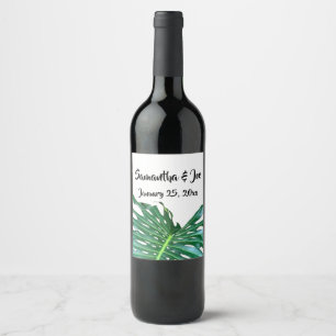 Palm Leaf, tropical foliage, jungle rainforest Wine Label