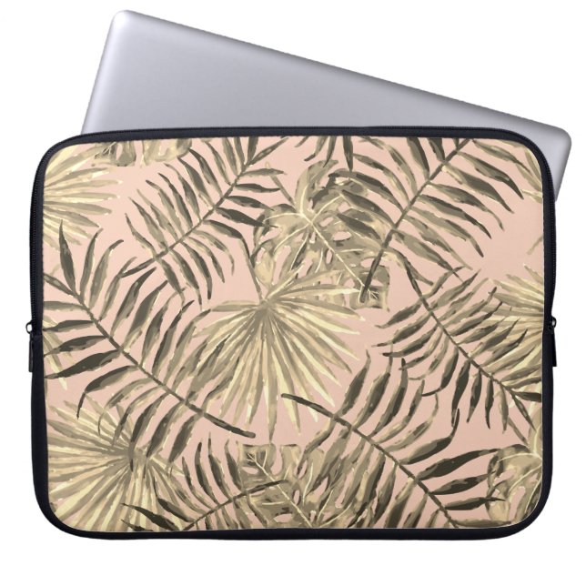 Palm leaf tropical gold pink  laptop sleeve (Front)