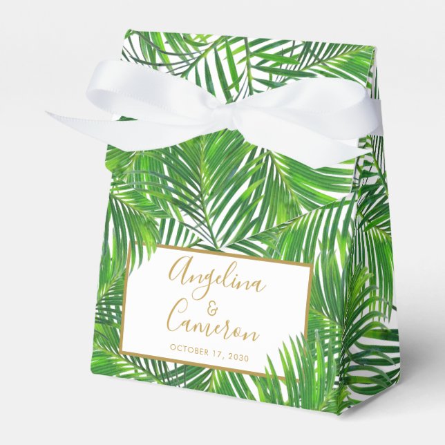 Palm Leaf Tropical Wedding Personalised Favour Box (Front Side)