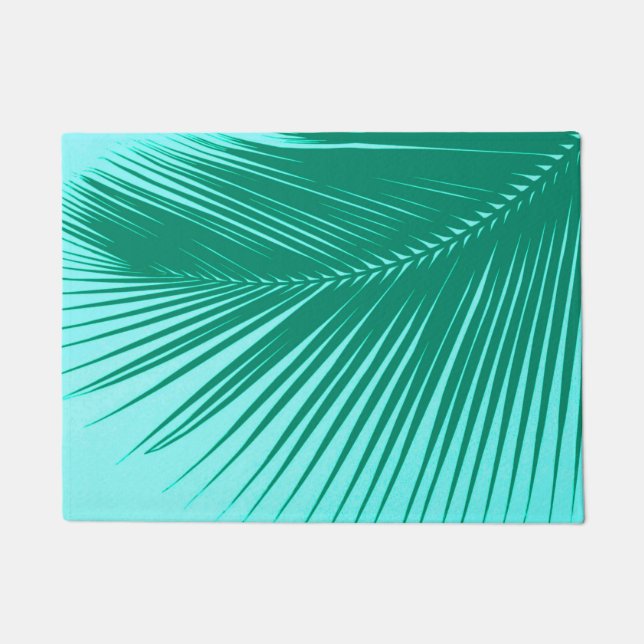 Palm leaf - Turquoise and aqua Doormat (Front)