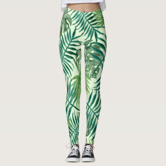 Palm leaf watercolor floral pattern leggings
