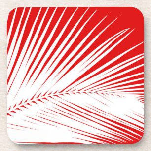 Palm leaf - white and dark coral red coaster