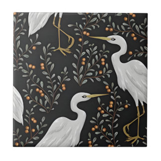 palm leaf white crane tiles
