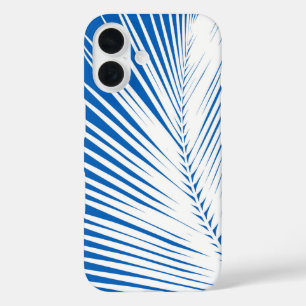 Palm leaf - white on cobalt blue iPhone 16 case