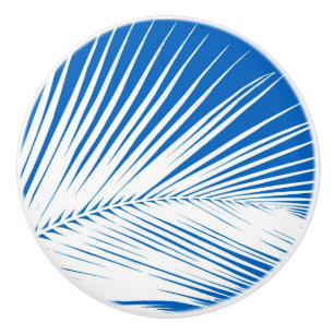 Palm leaf - white on cobalt blue ceramic knob
