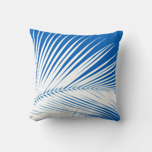 Palm leaf - white on cobalt blue cushion
