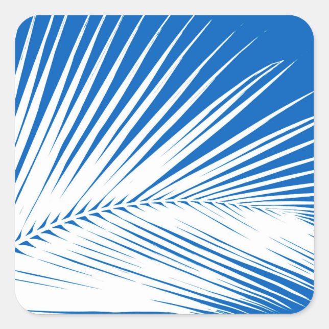 Palm leaf - white on cobalt blue square sticker (Front)