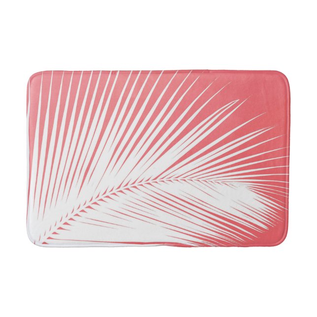 Palm leaf - white on coral pink bath mat (Front)